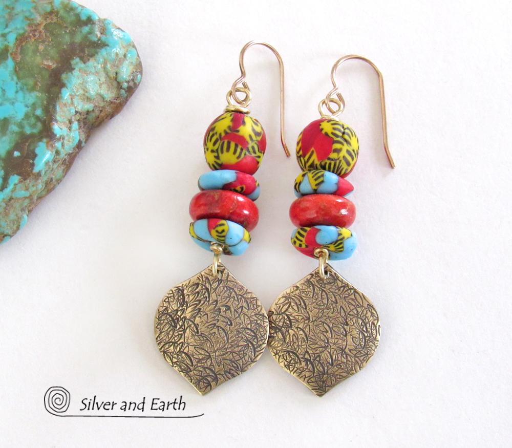 Brass store and beaded earrings